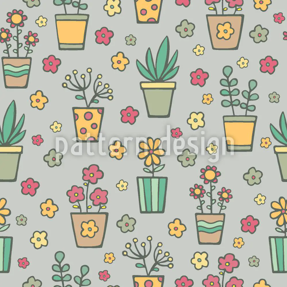 Wall Mural Pattern Wallpaper Potted Plants And Flowers