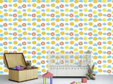 Wall Mural Pattern Wallpaper Suns And Clouds
