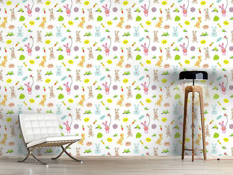 Wall Mural Pattern Wallpaper Bunny Friends