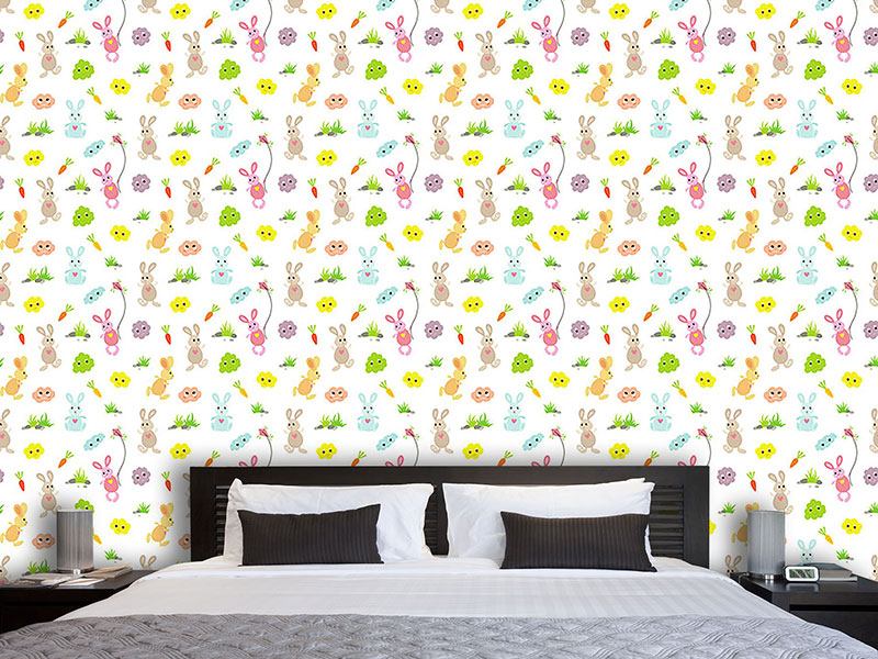 Wall Mural Pattern Wallpaper Bunny Friends