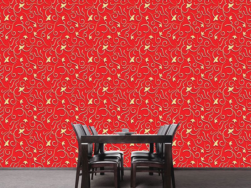 Wall Mural Pattern Wallpaper Ivy in bold red