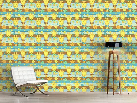 Wall Mural Pattern Wallpaper Giraffes in the Flowerbed