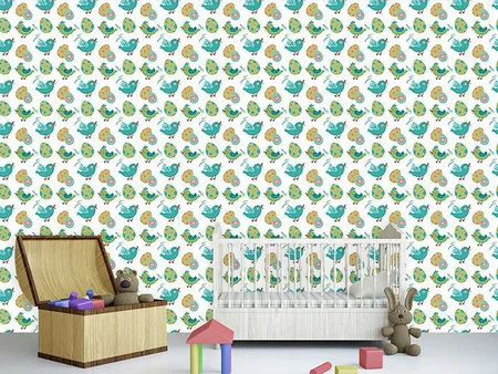 Wall Mural Pattern Wallpaper Sweet Easter eggs and birds