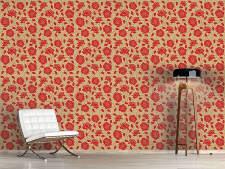 Wall Mural Pattern Wallpaper Briar Rose Red And Brown