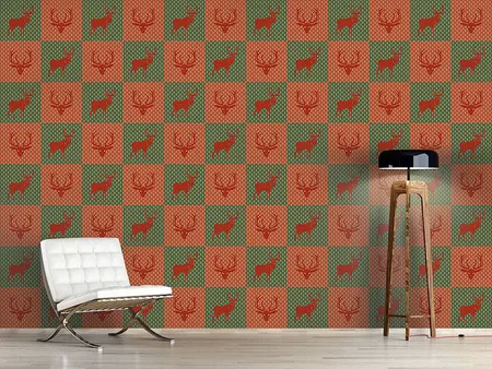 Wall Mural Pattern Wallpaper The Forest King Red Green