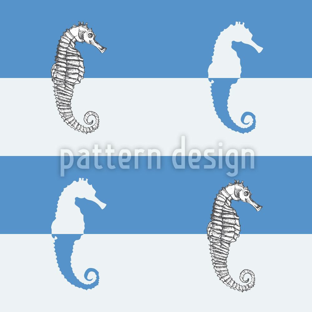 Wall Mural Pattern Wallpaper Seahorses On Blue Stripes