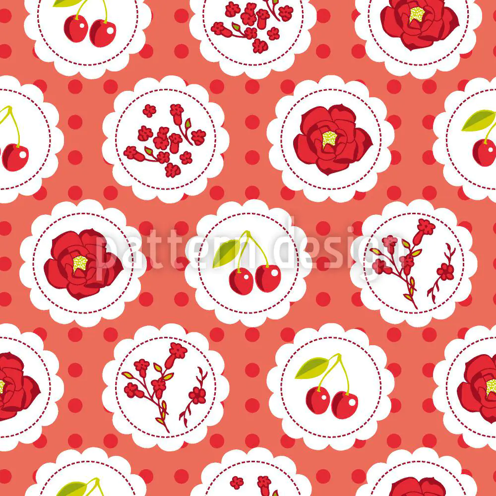Wall Mural Pattern Wallpaper Grannys Cherry Garden Red