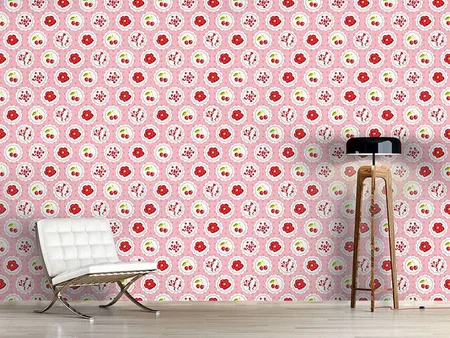 Wall Mural Pattern Wallpaper Grannys Cherry Garden Pink