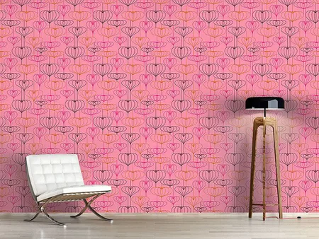 Wall Mural Pattern Wallpaper Heart Lantern Pink