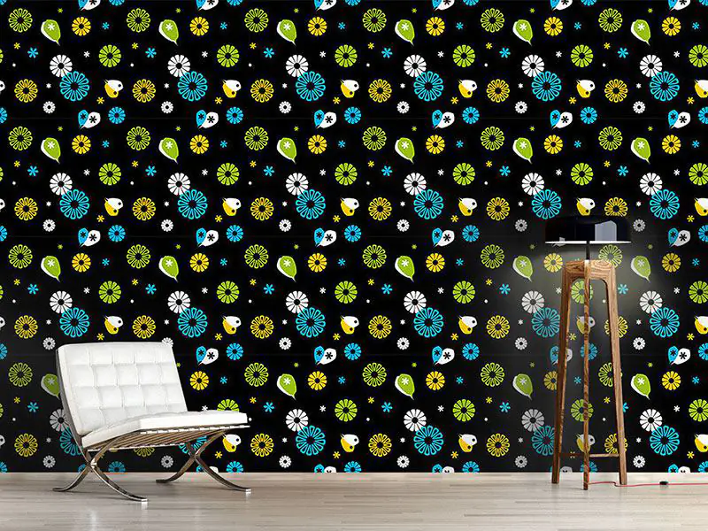 Wall Mural Pattern Wallpaper Flowerpower Black