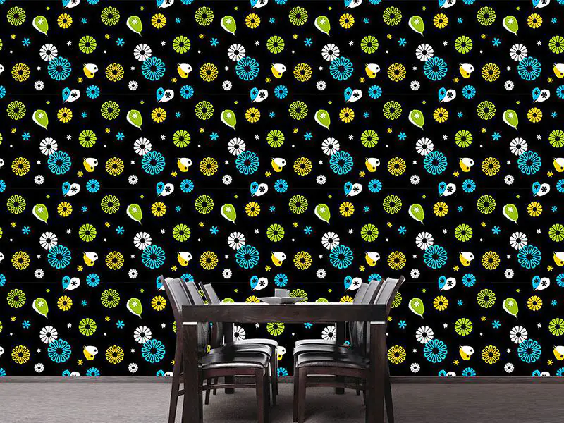 Wall Mural Pattern Wallpaper Flowerpower Black