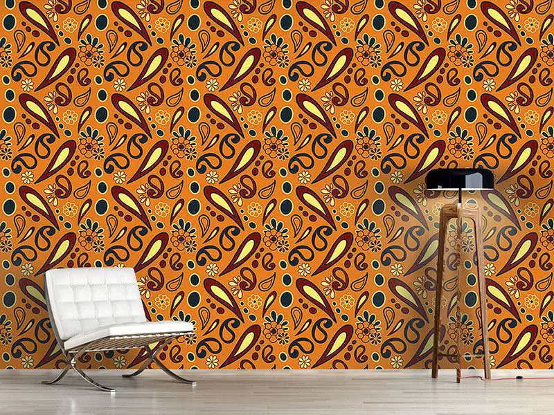Wall Mural Pattern Wallpaper Beebob Paisley Orange