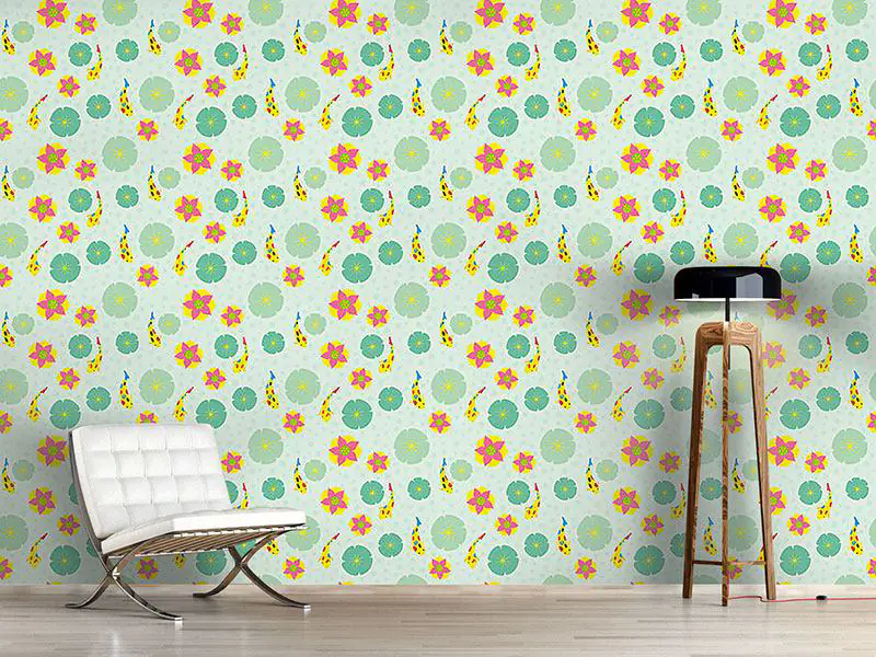 Wall Mural Pattern Wallpaper Fishes and Waterlilies Pattern