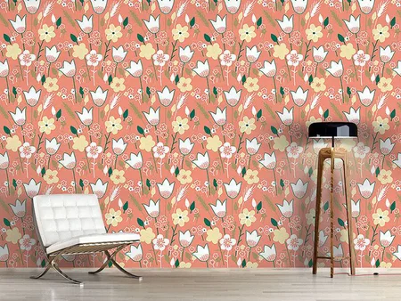Wall Mural Pattern Wallpaper Meadow In Apricot
