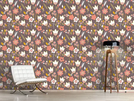 Wall Mural Pattern Wallpaper Meadow In Lilac