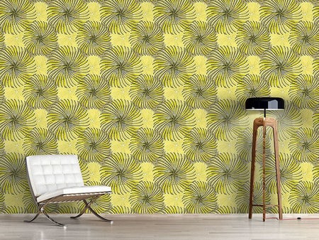 Wall Mural Pattern Wallpaper Turning Wheels Yellow