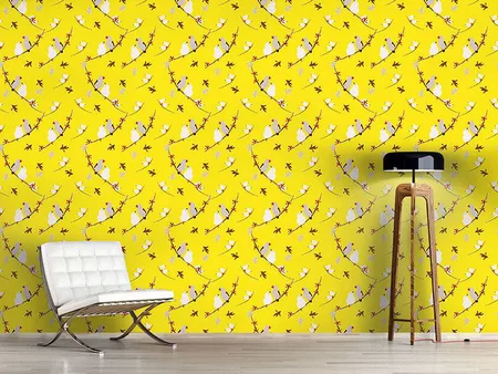 Wall Mural Pattern Wallpaper Lovebirds Yellow
