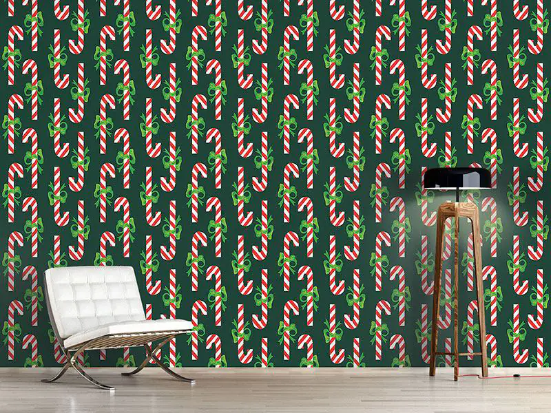 Wall Mural Pattern Wallpaper Candy Canes Green