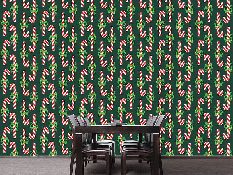 Wall Mural Pattern Wallpaper Candy Canes Green