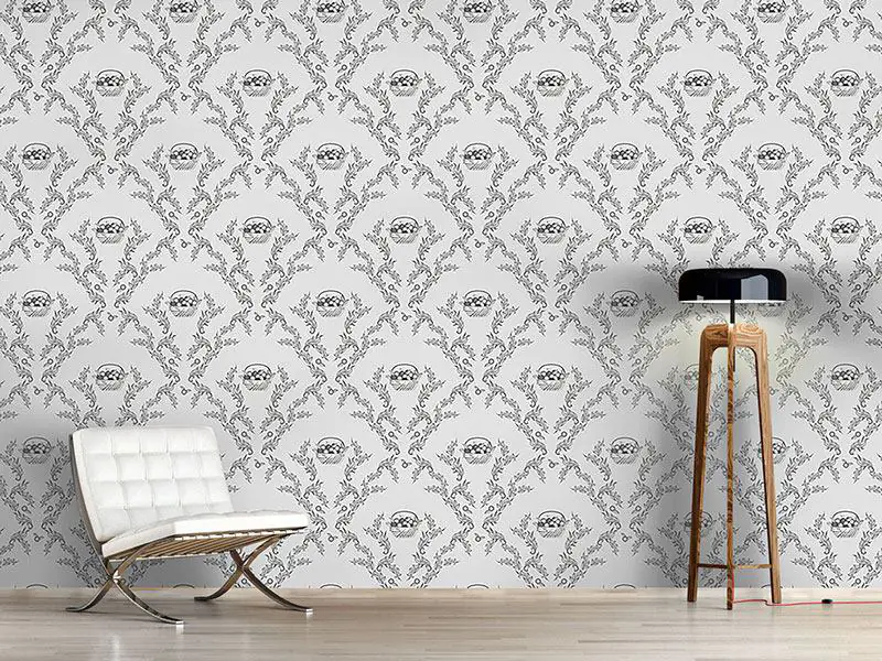 Wall Mural Pattern Wallpaper Emmas Cherries Grey