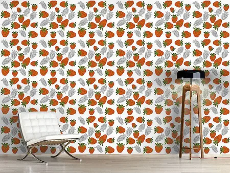 Wall Mural Pattern Wallpaper Strawberries Red