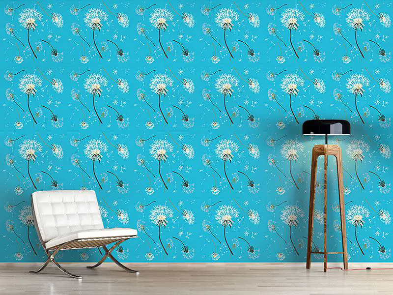 Wall Mural Pattern Wallpaper Dandelions Blue