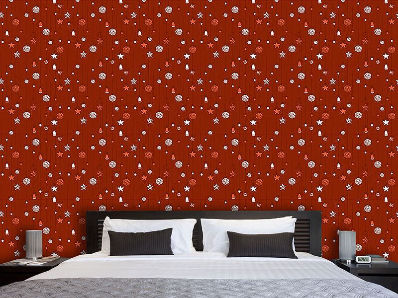 Wall Mural Pattern Wallpaper Christmas Tree Decorations Red