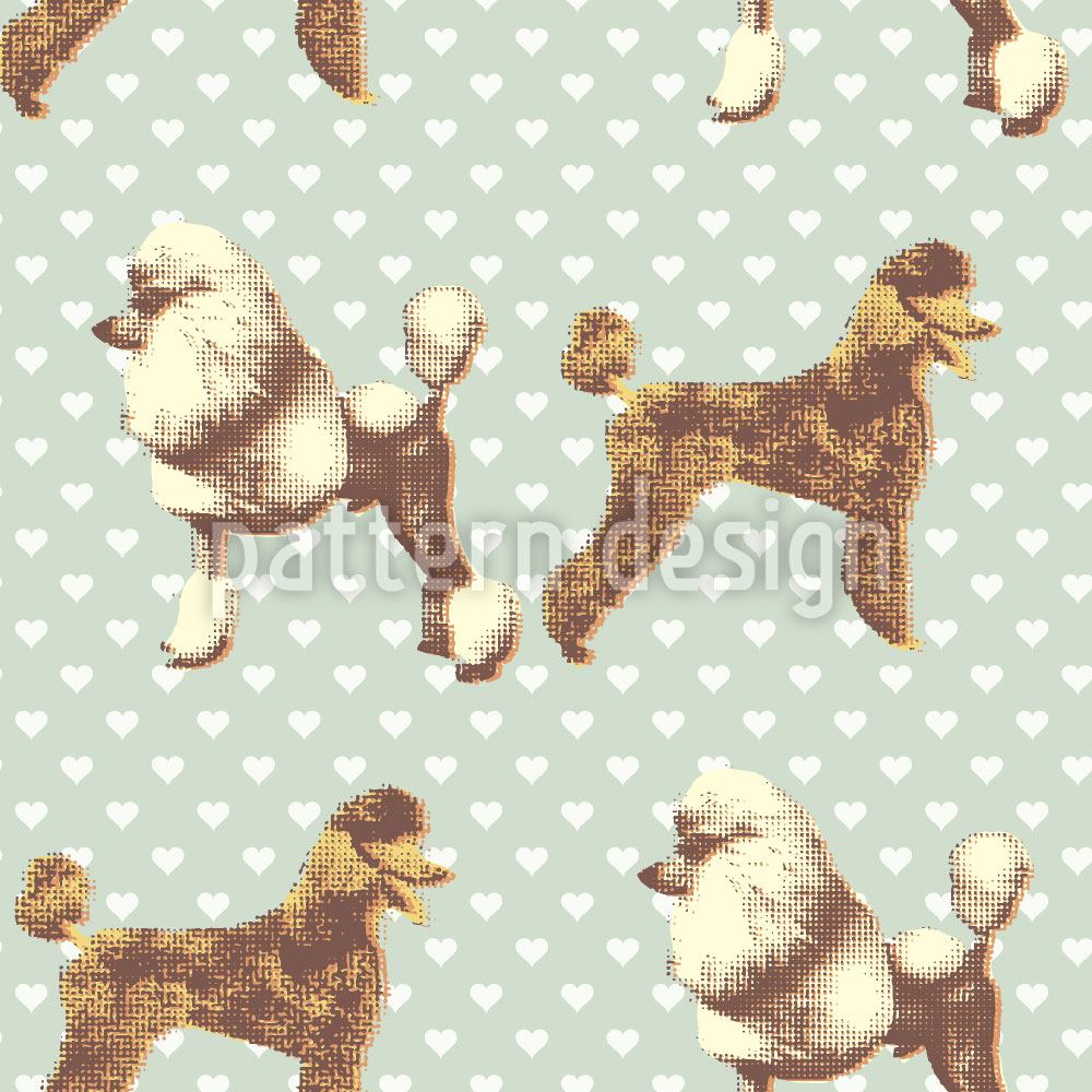 Wall Mural Pattern Wallpaper Poodle With Heart Aqua