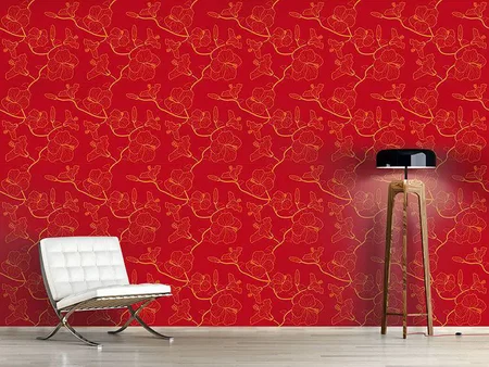 Wall Mural Pattern Wallpaper Hibiscusdream In Red