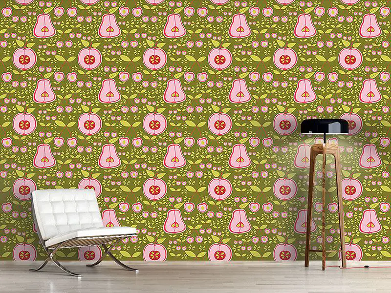 Wall Mural Pattern Wallpaper Fruit Garden Pink