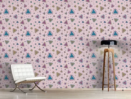 Wall Mural Pattern Wallpaper Berry Fall Pink