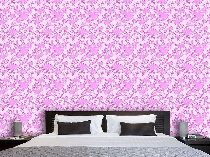 Wall Mural Pattern Wallpaper Songbird Sing Pink