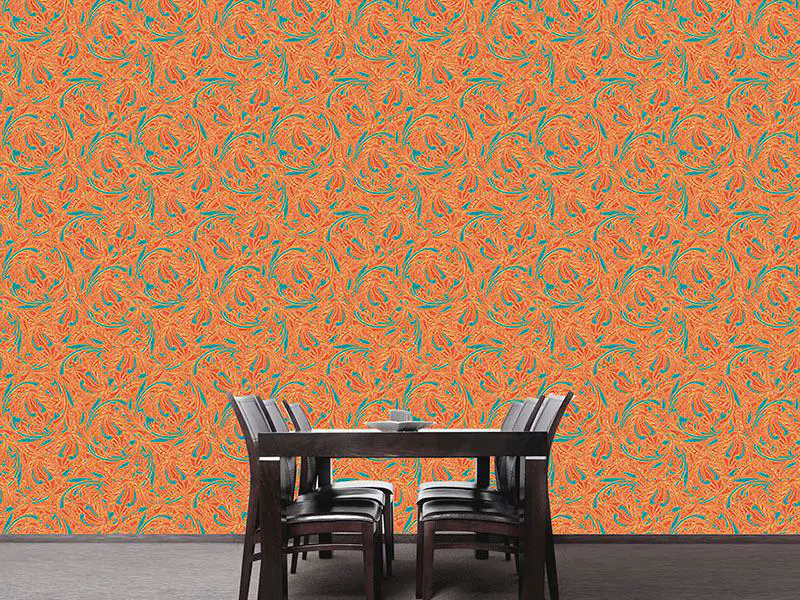 Wall Mural Pattern Wallpaper Copper Engraving Orange