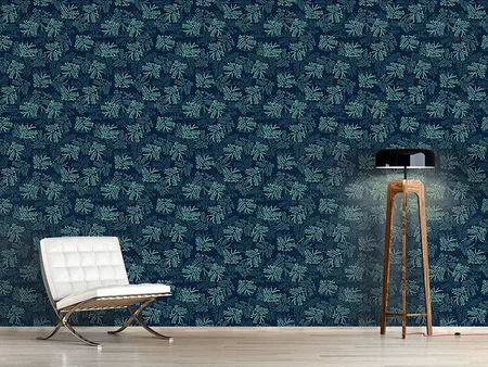 Wall Mural Pattern Wallpaper Acacia Leaves Blue