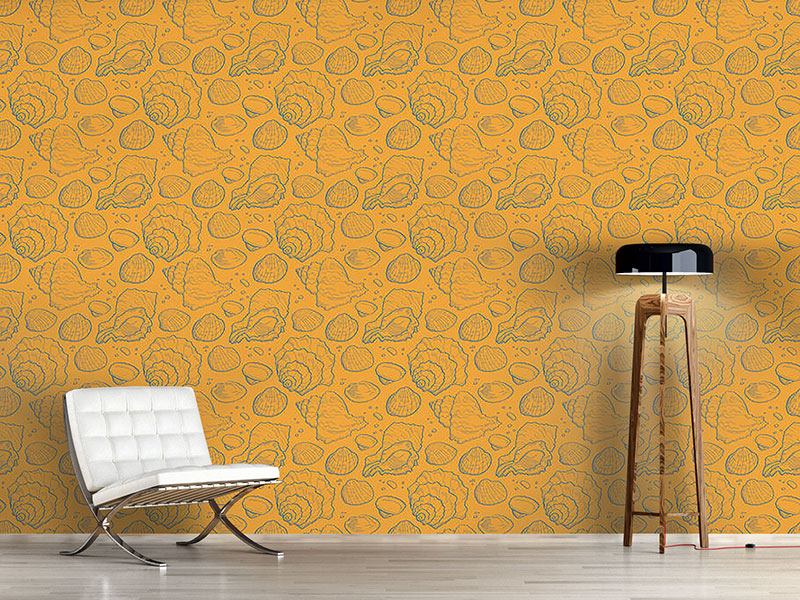 Wall Mural Pattern Wallpaper Seashell Gold