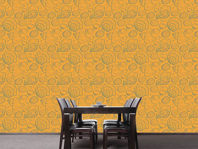 Wall Mural Pattern Wallpaper Seashell Gold