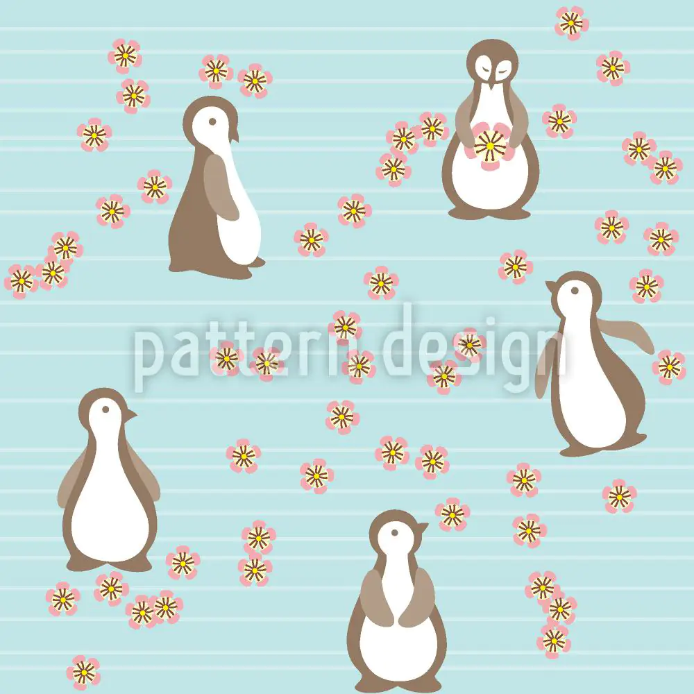 Wall Mural Pattern Wallpaper Penguin Blossom