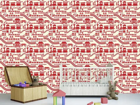 Wall Mural Pattern Wallpaper Railway Station Red