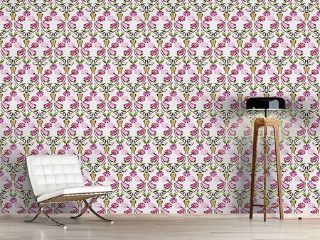 Wall Mural Pattern Wallpaper Tulips And Carnations Pink