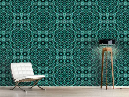 Wall Mural Pattern Wallpaper All Over Turquoise Flowers