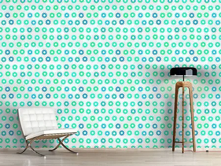 Wall Mural Pattern Wallpaper Green-Blue Gears
