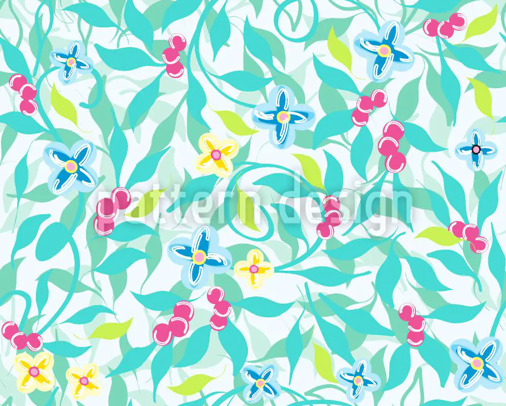 Wall Mural Pattern Wallpaper Berry Dreams On Turquoise