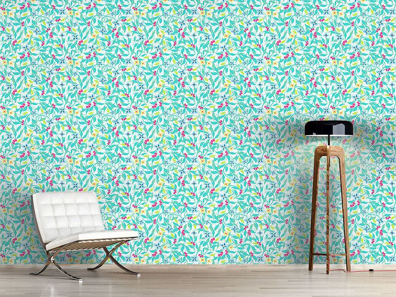 Wall Mural Pattern Wallpaper Berry Dreams On Turquoise