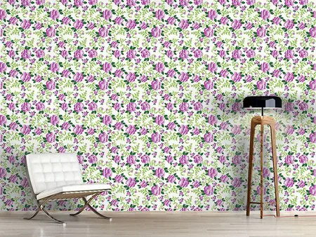 Wall Mural Pattern Wallpaper Roses In Violets Garden