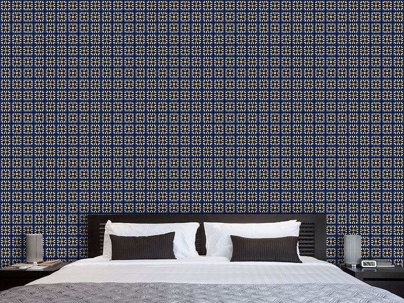 Wall Mural Pattern Wallpaper Tiles In Blue And Gold
