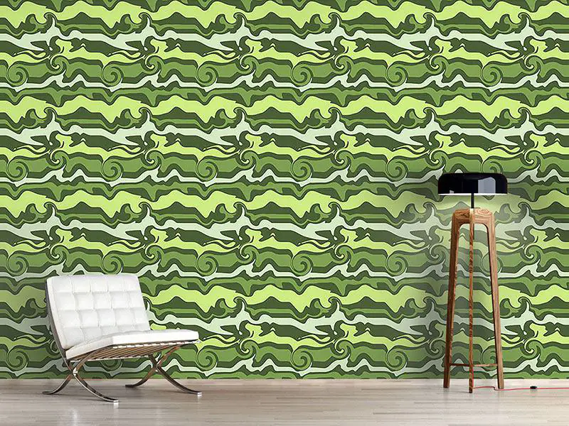 Wall Mural Pattern Wallpaper Green Wave Chaos