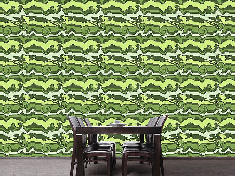 Wall Mural Pattern Wallpaper Green Wave Chaos