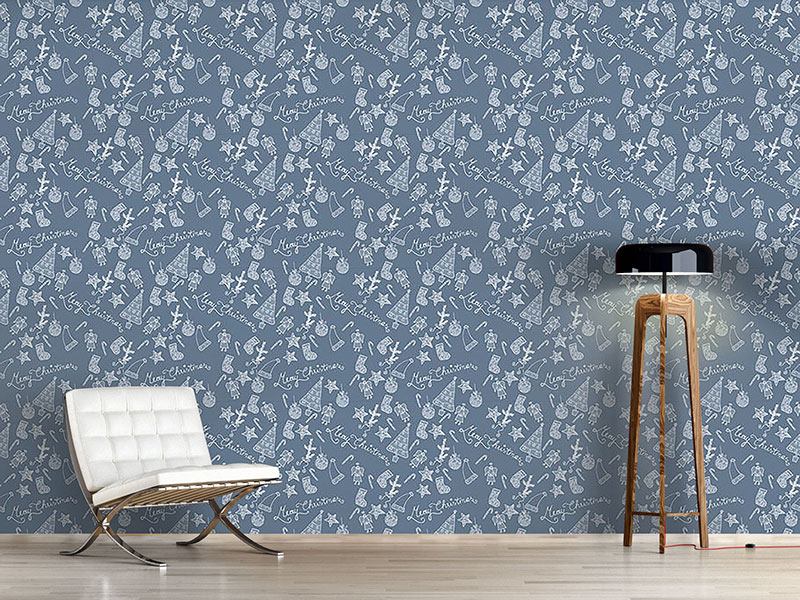 Wall Mural Pattern Wallpaper Merry Christmas To Blue