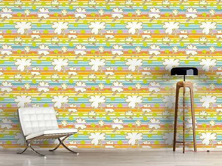 Wall Mural Pattern Wallpaper Lucky Clover On Stripes