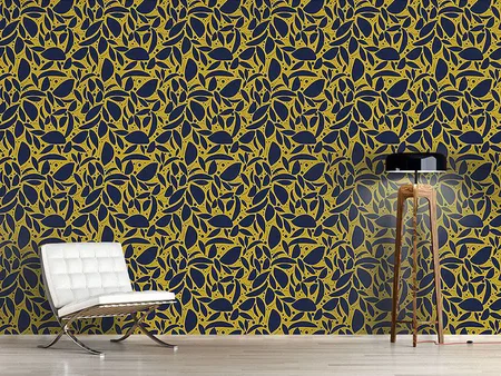 Wall Mural Pattern Wallpaper Gold Leaf Silhouettes